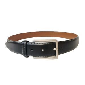 Duchamp London Leather Hand Crafted Black Silver Buckle Size 36 Mens Belt